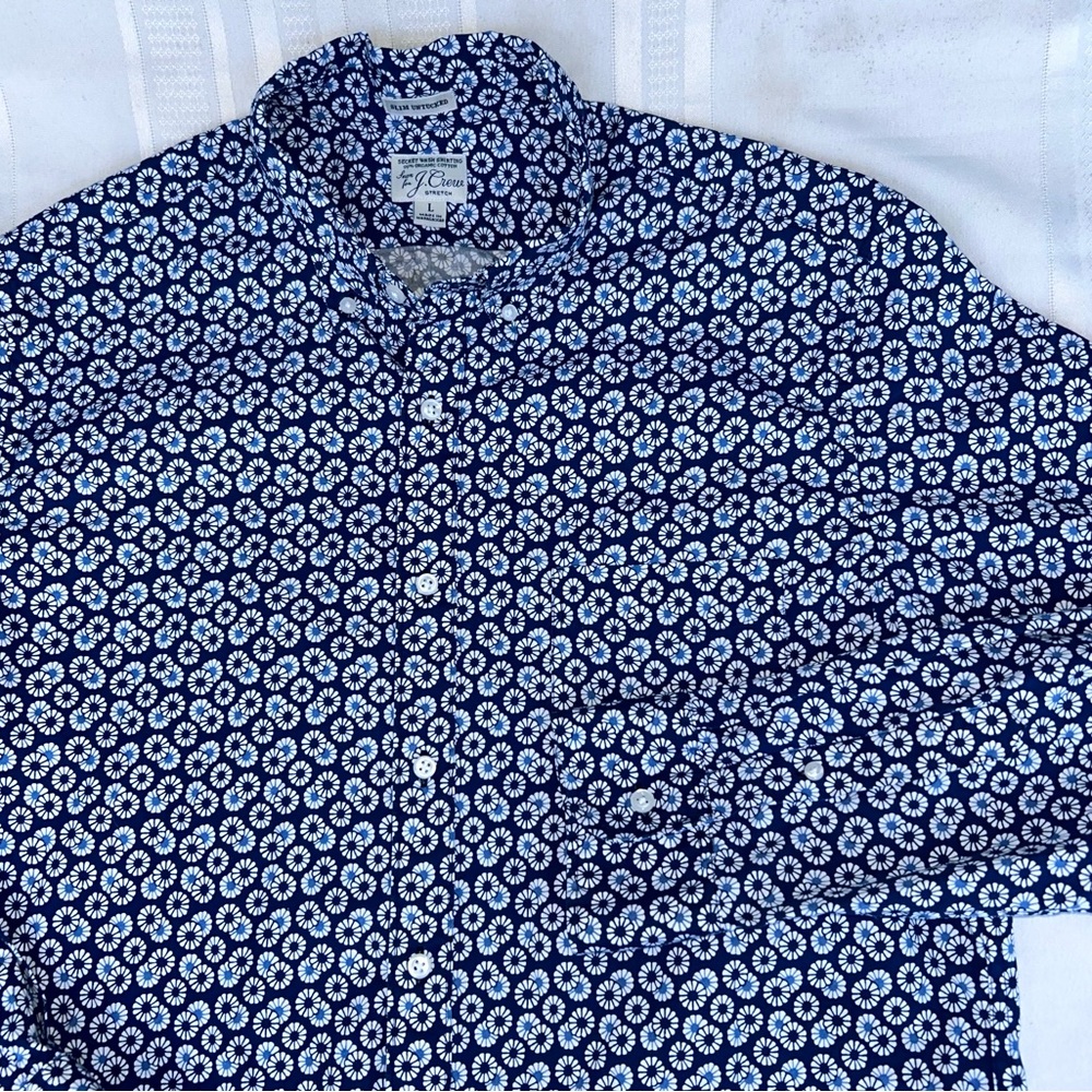 J. Crew shirt floral print blue white mens large slim fit long sleeve untucked